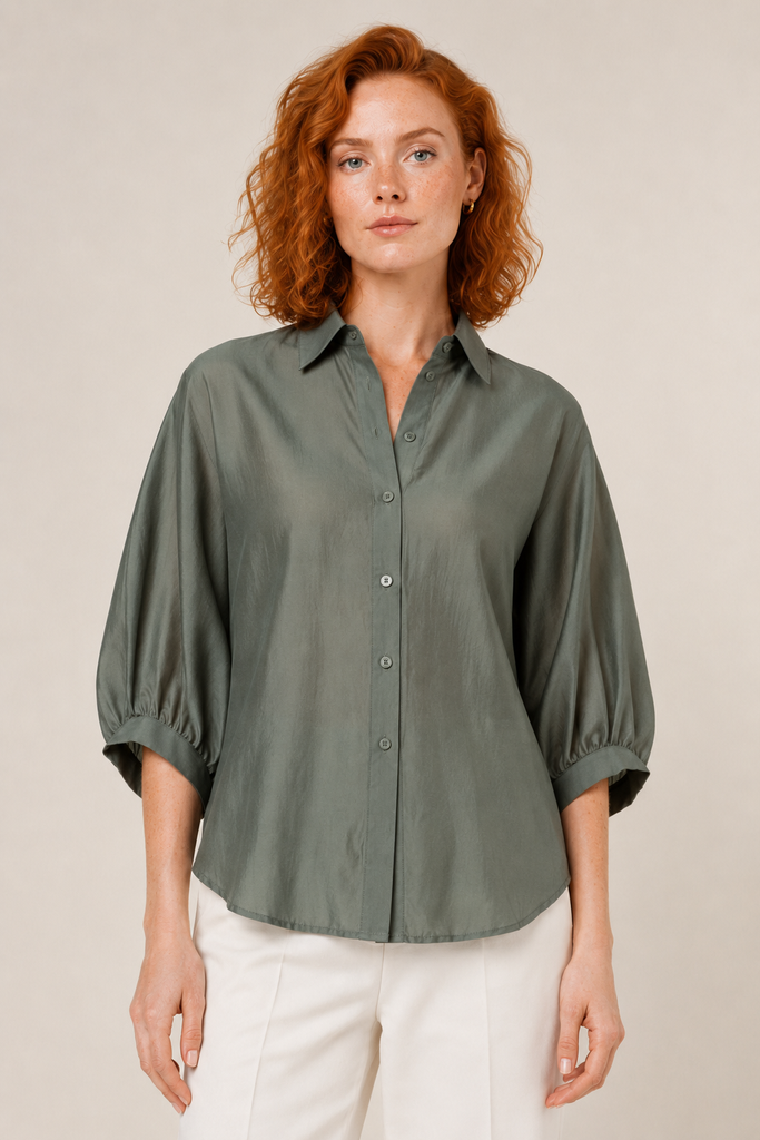Urban Petal Draped Ruched Up Back Keyhole Blouse