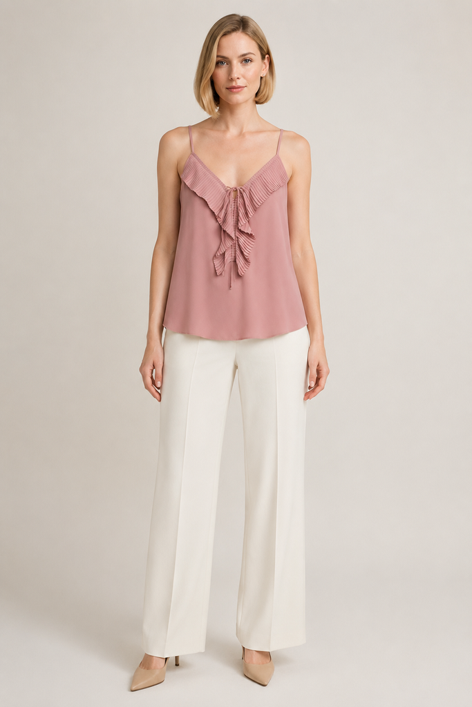 Pleated Ruffle Cascade Cami