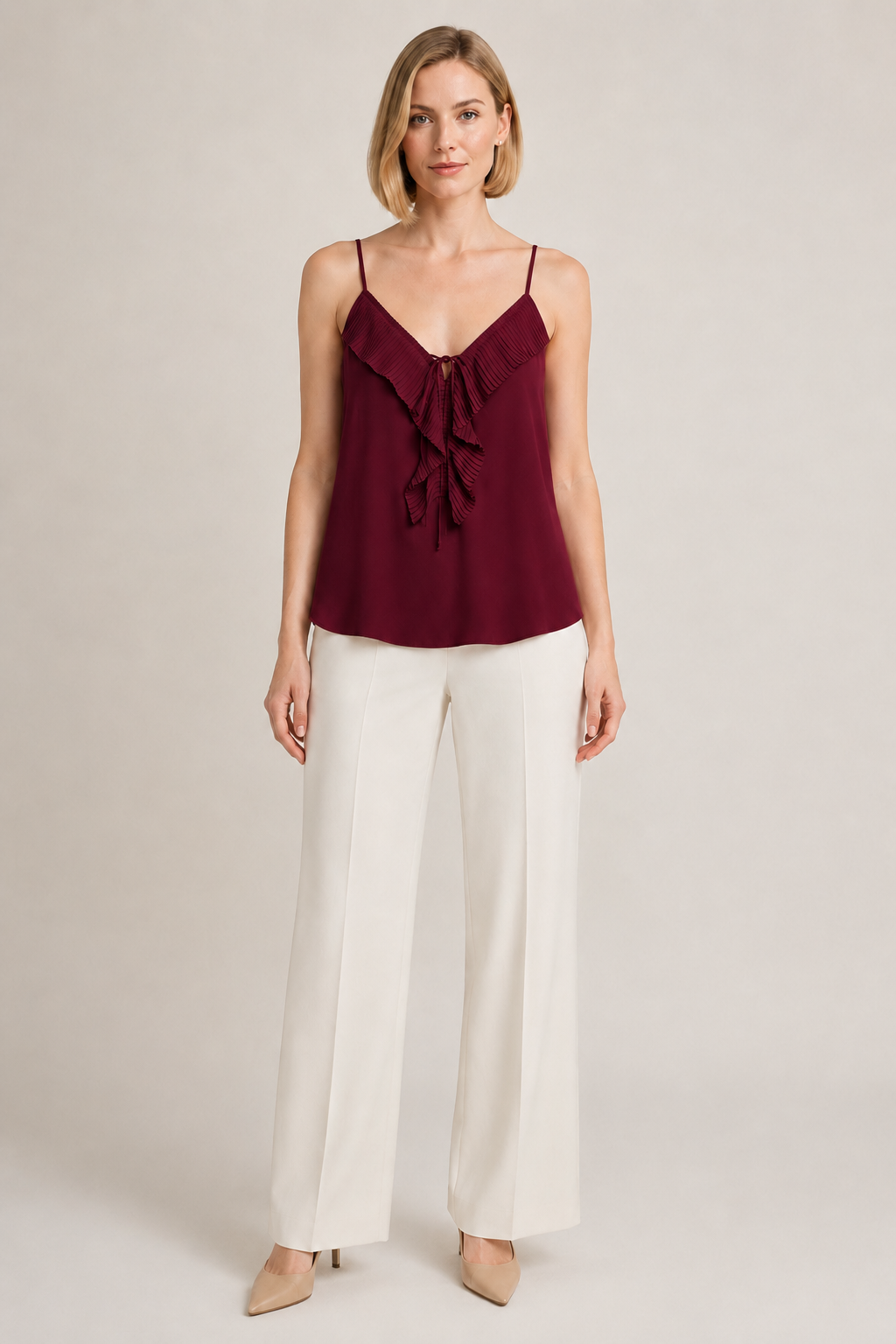 Pleated Ruffle Cascade Cami
