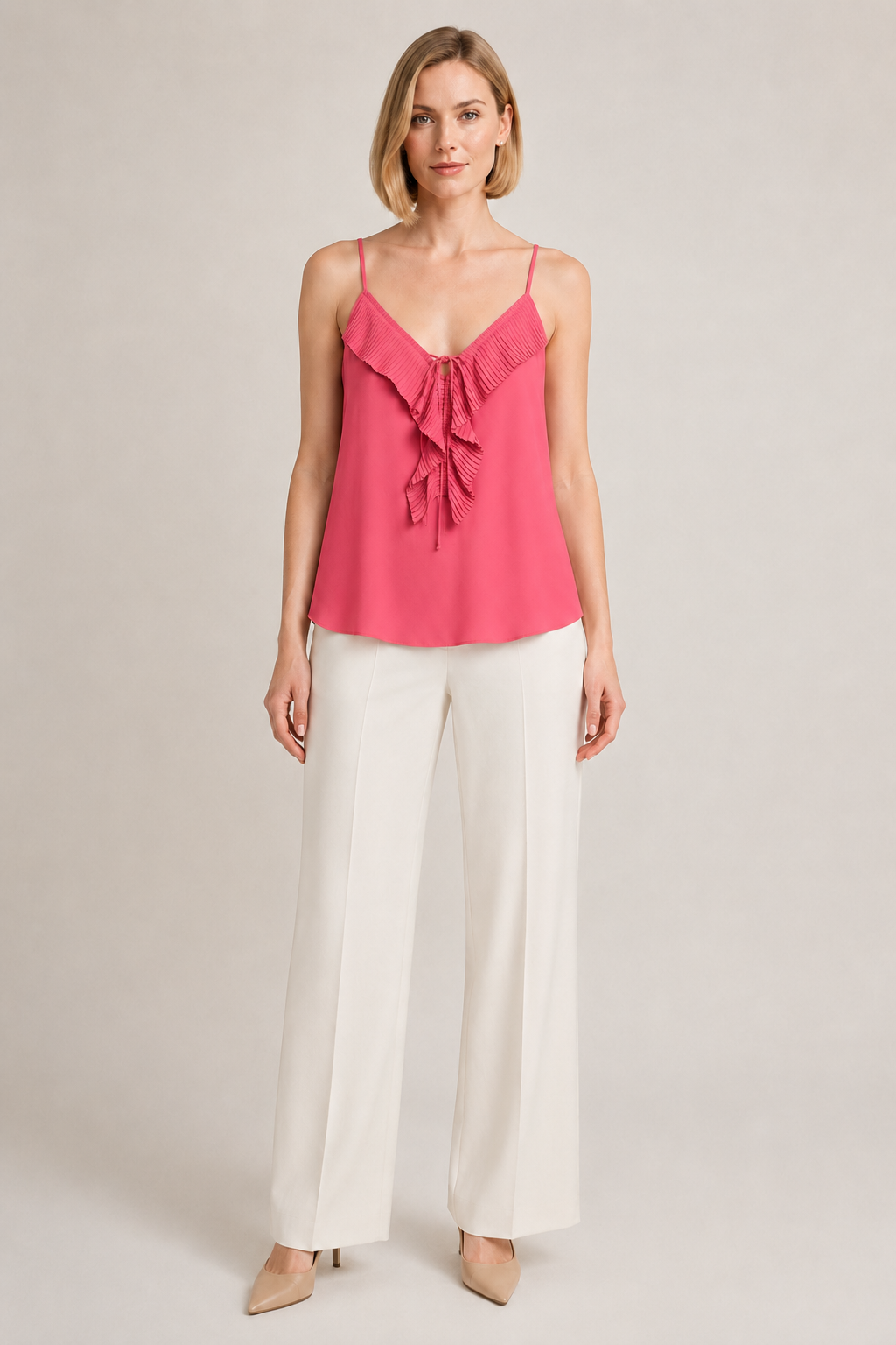 Pleated Ruffle Cascade Cami