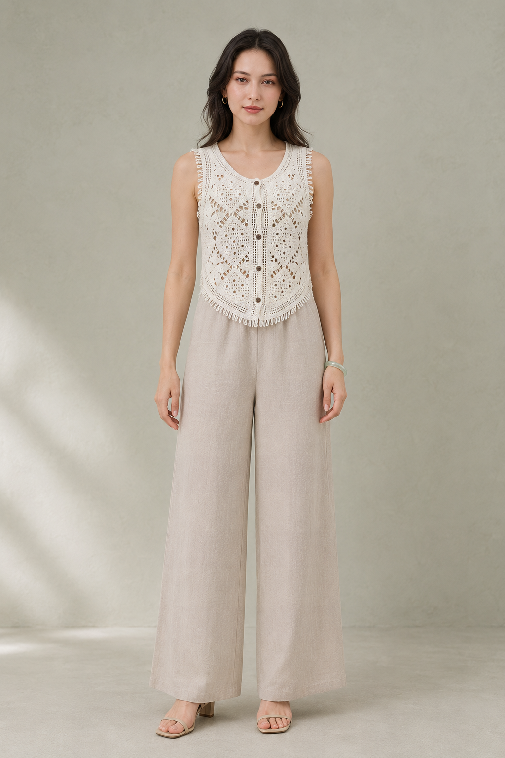 Ivory Horizon Crochet Lace Vest