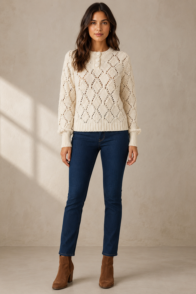 Diamond Whisper Pointelle Knit Pullover Sweater
