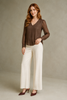 Mocha Sheer Puff Sleeve Blouse