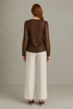 Mocha Sheer Puff Sleeve Blouse