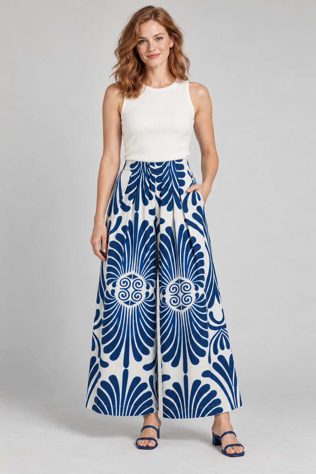 Calypso Palazzo Wide Leg Printed Pants