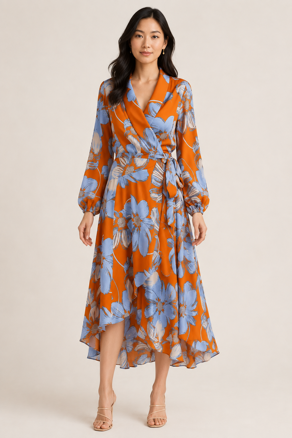 Sunset Bloom High-Low Wrap Dress