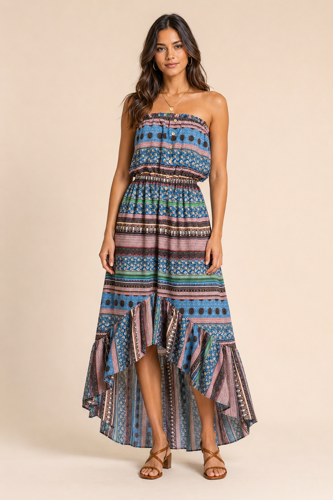 The Ocean Drift Strapless Maxi Dress