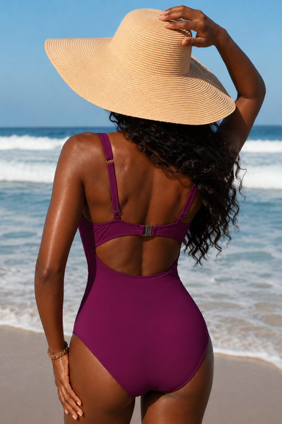 Classic black cutout swimsuit back view