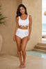 White crochet high-waisted two-piece swimsuit