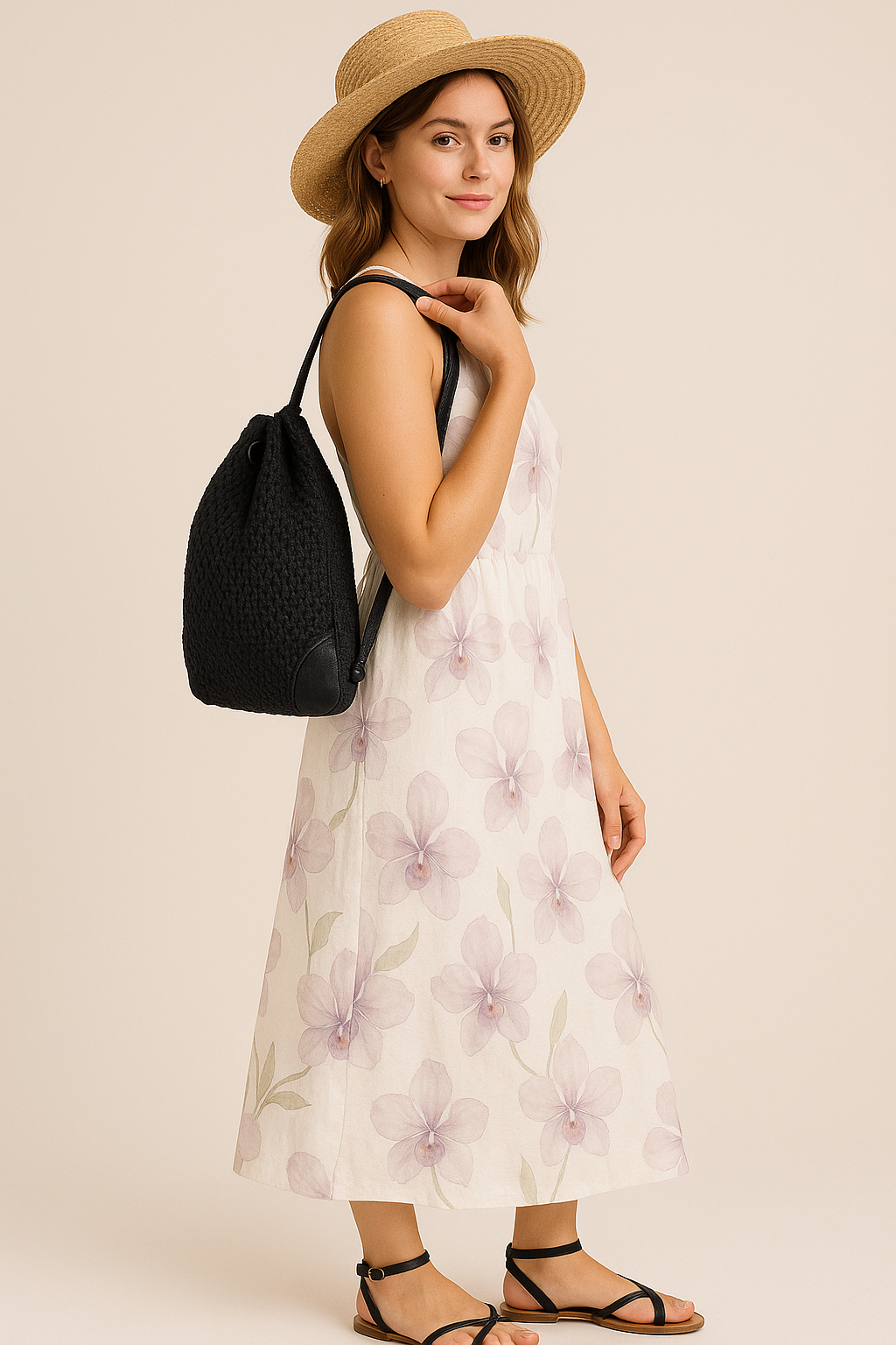 URBAN WOVEN BALCK STRAW BRAIDED BUCKET BAG