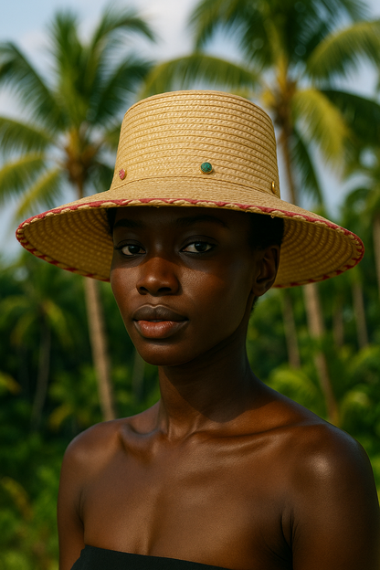 Festival Bucket Straw Hat with Rhinestone Embellishments