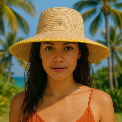 Festival Bucket Straw Hat with Rhinestone Embellishments