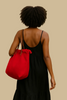 Scarlet fringe tote bag open showing interior