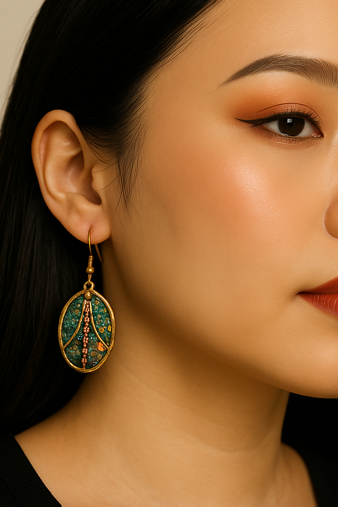 Bohemian Oval Metal Speckled Patina Earrings