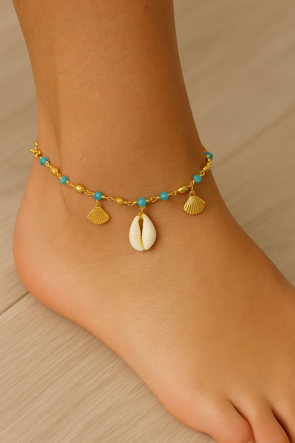 Schai Shell and Beaded Gold Anklet