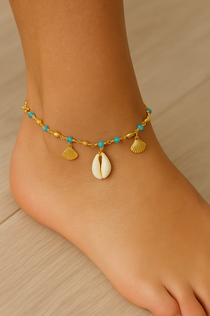 Schai Shell and Beaded Gold Anklet