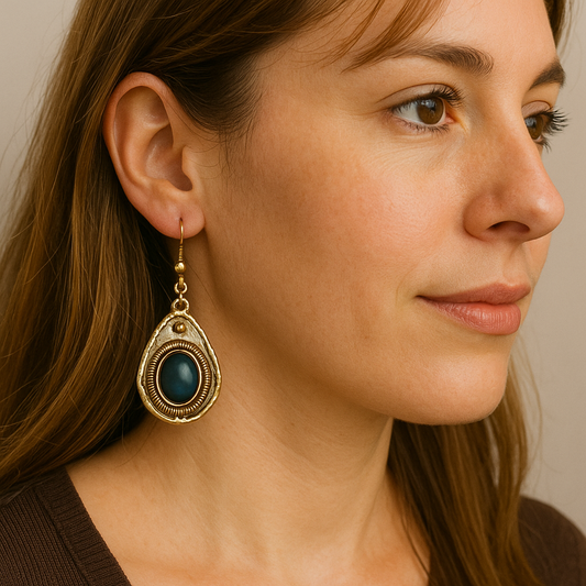 Handmade Teardrop shape with Calcedony Mixed metal earrings