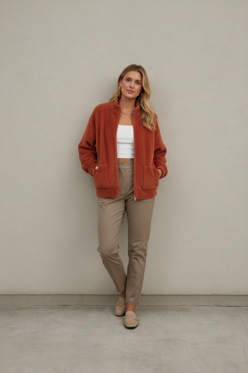 Amber Horizon Eyelash Zip Up Sweater Jacket