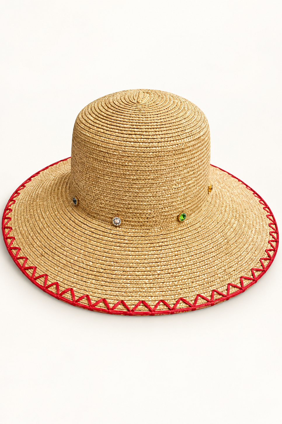 Festival Bucket Straw Hat with Rhinestone Embellishments
