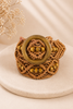 Brown wooden buckle macrame belt on model