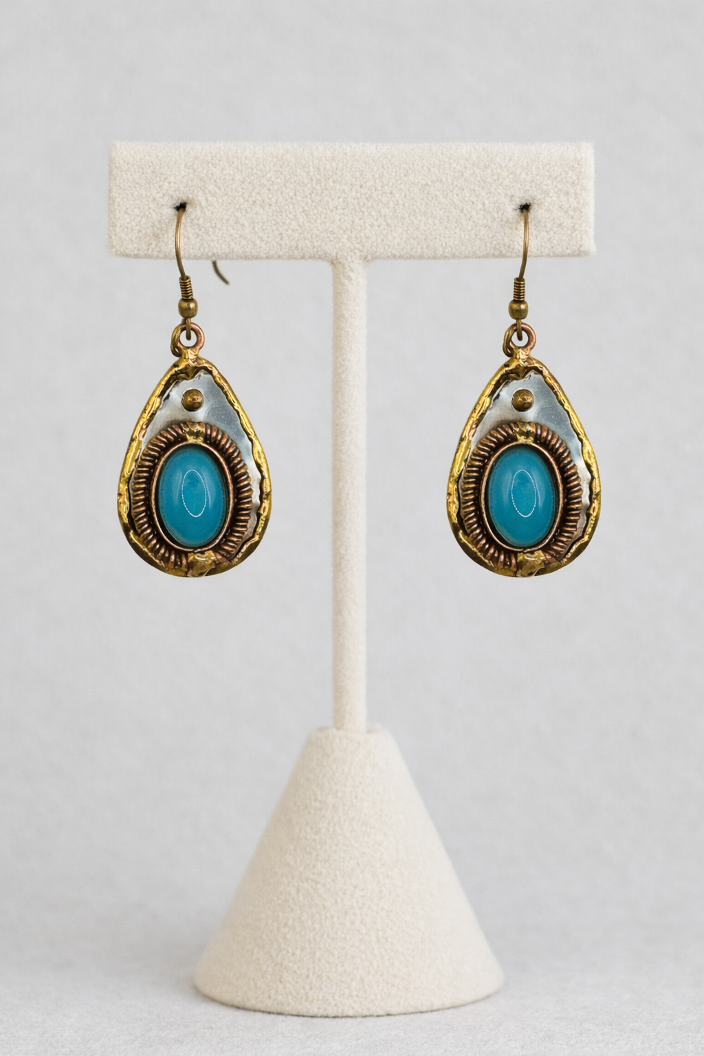 Handmade Teardrop shape with Calcedony Mixed metal earrings