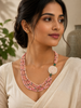 Pink coral and white jade gemstone necklace