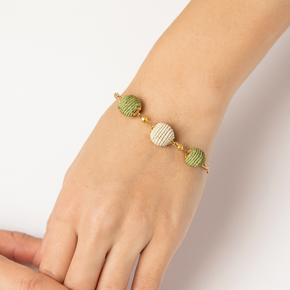 Handmade Beaded Sachi Rafftai Cotton and Wood Bracelet