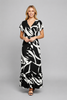 Black and white crossover top floral maxi dress, front view