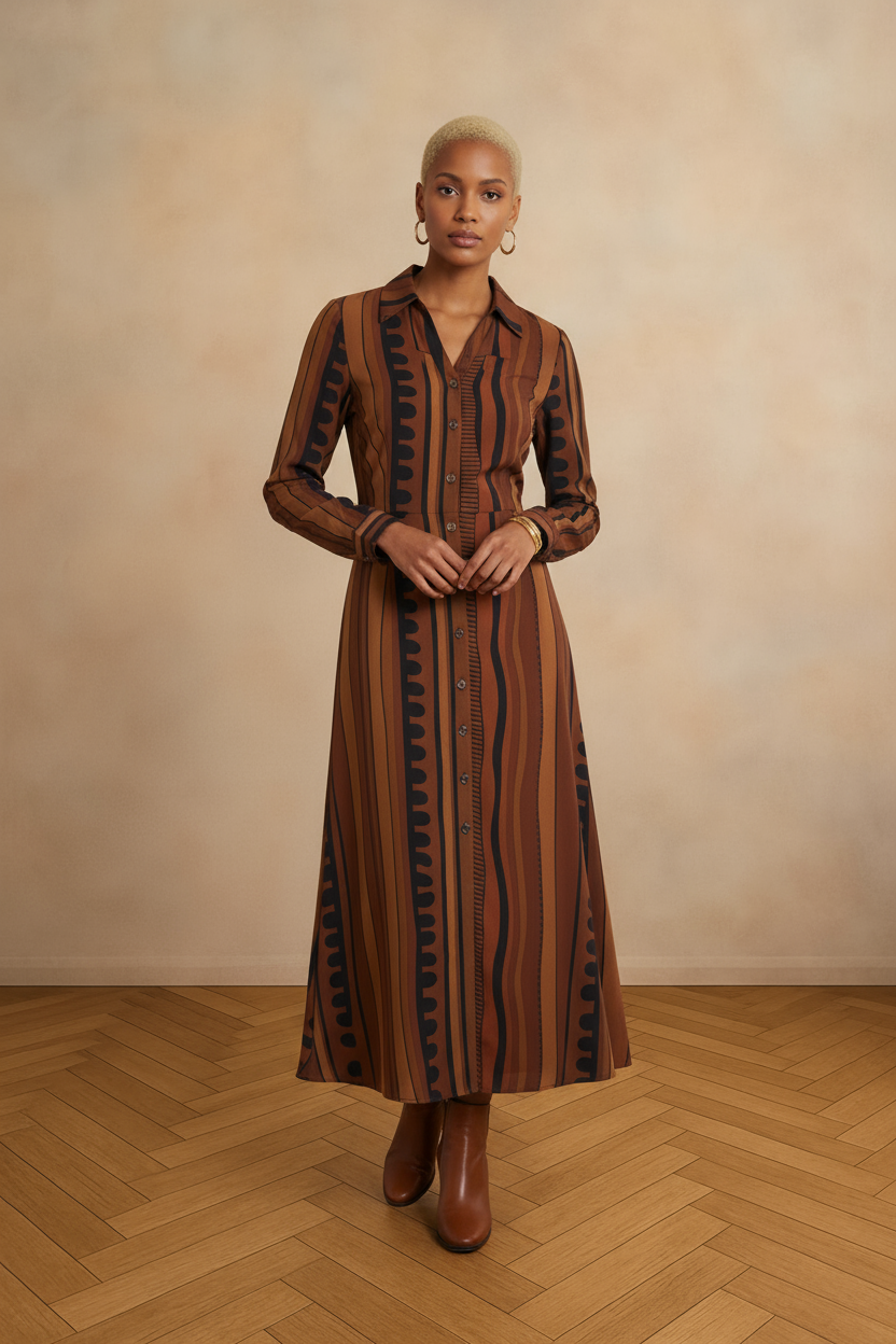 Rustic Rhythm Abstract Midi Dress