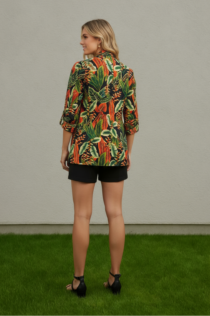 JUNGLE MUSE FLORAL OPEN FORNT 3/4 SLEEVE BLAZER