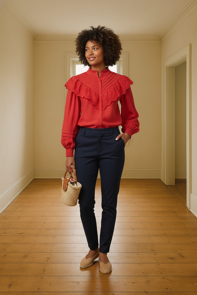 Flamenco Cascade Eyelet Ruffle Blouse