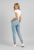 Light blue cropped tapered denim jeans
