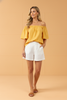 Off-shoulder cotton top with front pocket close up