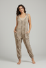 Tribal print shoulder tie jumpsuit with side pockets