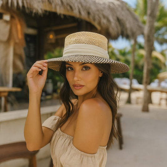 HAVANA HALO TWO TONE WHITE BAND STRAW HAT
