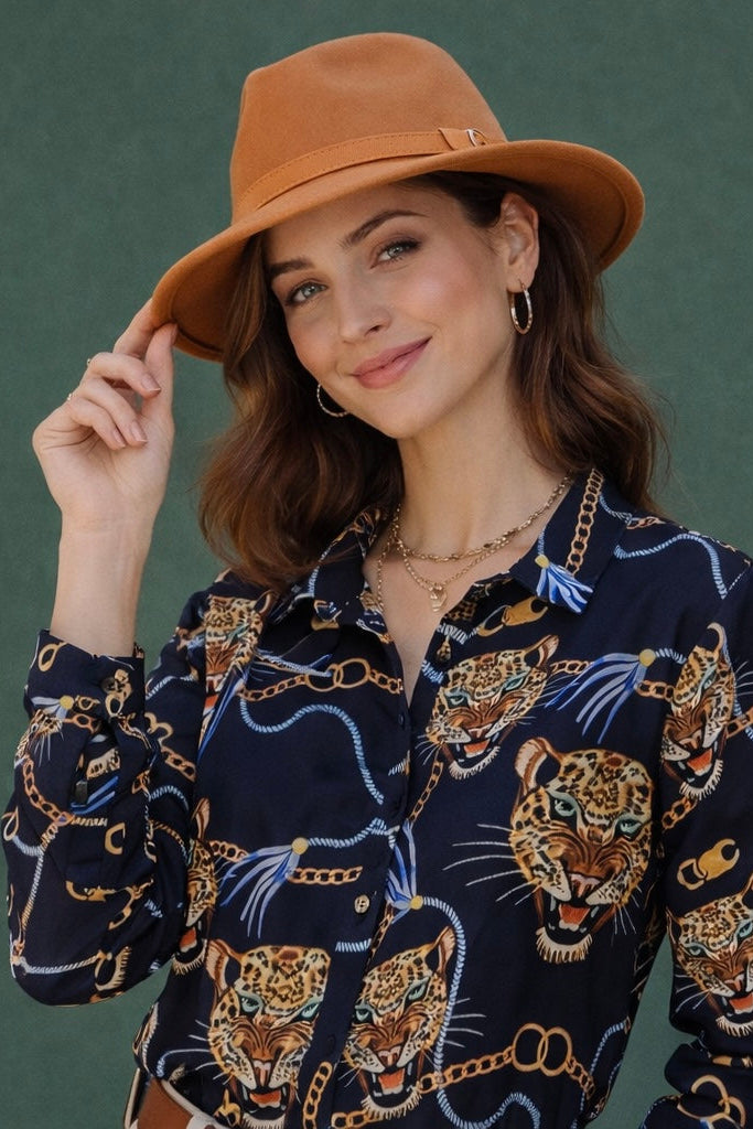 Brown tie trim vintage fedora hat