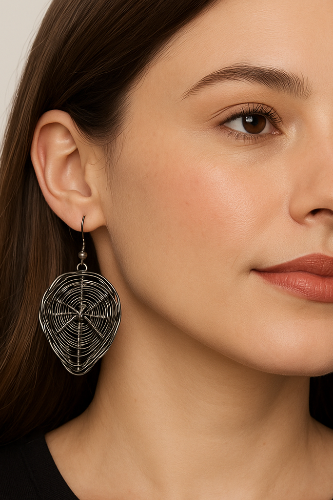 Handmade Silvertone, tear drop basketweave earrings