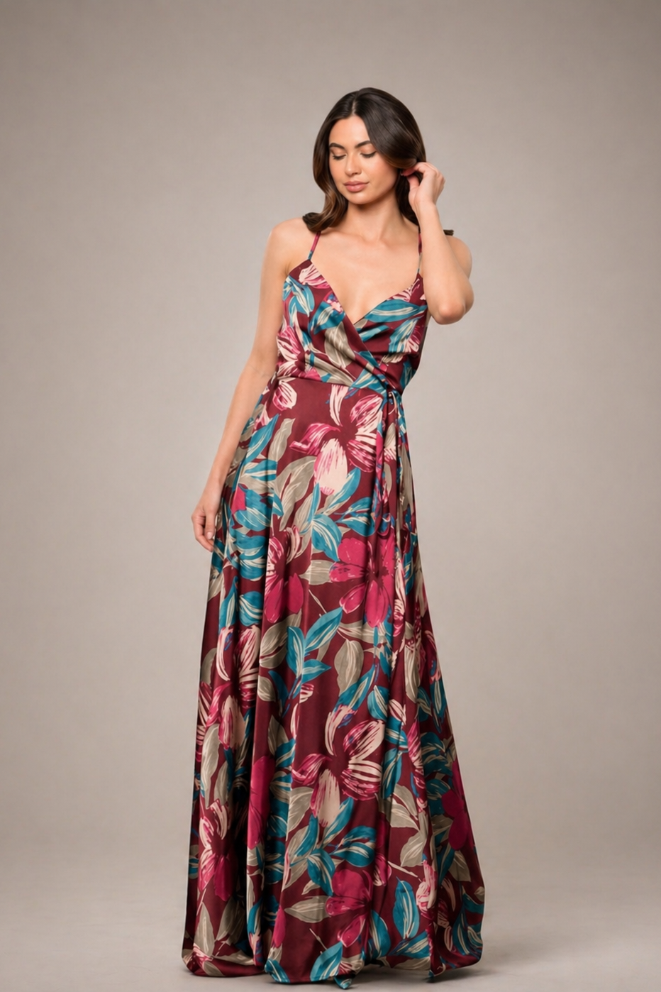 BORDEAUX BLOOM MAXI DRESS