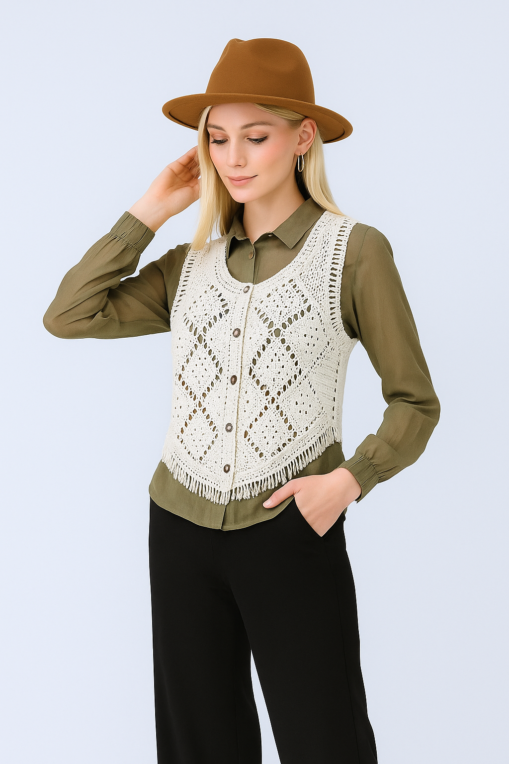 Ivory Horizon Crochet Lace Vest