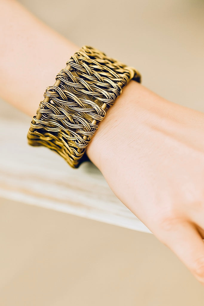Handcrafted Woven Brass Basket Weave Cuff Bracelet