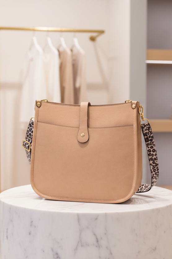 Sand Leopard Strap Crossbody Bag
