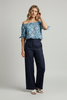 Grid print off-shoulder top close up