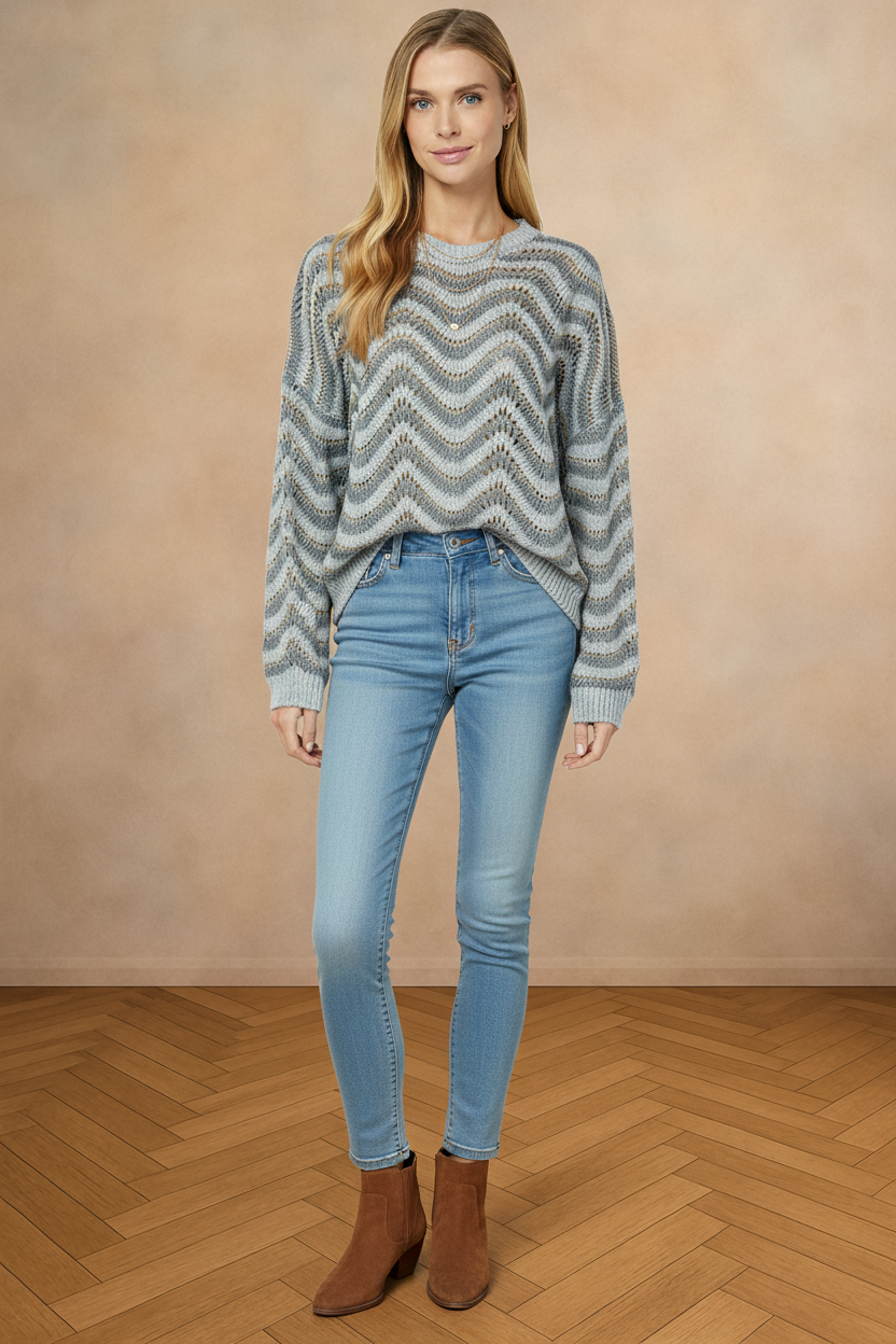 Zen Wave Striped Oversize Sweater
