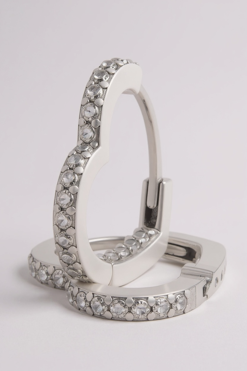 Cz Heart Shaped Hinge Hoop Earrings
