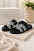Black embellished rhinestone slip-on slides