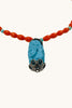 Turquoise and coral stone necklace in sterling silver