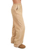 100% cotton black wide-leg pants, close-up waistband detail