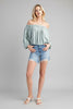 Off-shoulder embroidery top, flattering silhouette view