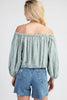 Embroidered puff sleeve top in cotton-polyester blend