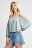 Off-shoulder novelty top with embroidery, close-up of neckline